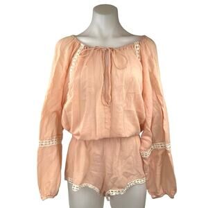 Eberjey Summer Of Love Orange Tie Neck Long Sleeve Lace Trim Jumpsuit Romper M